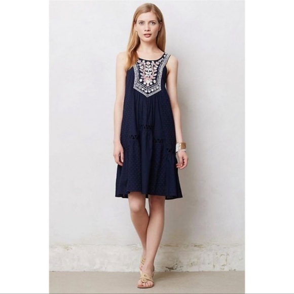 Anthropologie Dresses & Skirts - Anthropologie Maeve Tisa Navy Embroidered Dress